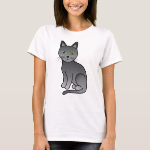 Camiseta Ilustración de gato de dibujos animados lindo azul