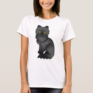 Camiseta Ilustración de gato de dibujos animados persa negr