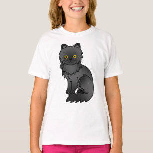 Camiseta Ilustración de gato de dibujos animados persa negr