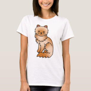 Camiseta Ilustración de gato de dibujos animados persa rojo