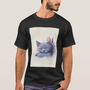 Camiseta Ilustración de gato durmiendo con mascota de lavan