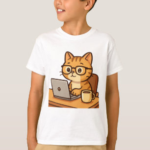 Camiseta Ilustración de gato inteligente trabajando desde c