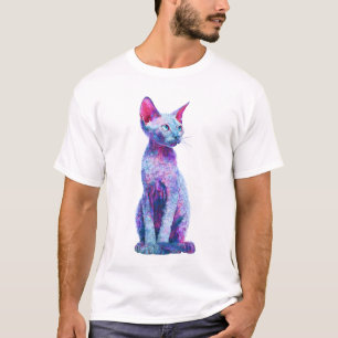 Camiseta Ilustración de gato Rex psicodélico vibrante para 