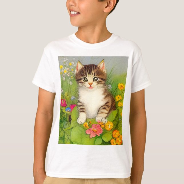 Camiseta Ilustracion de gato sonriente vintage (Anverso)