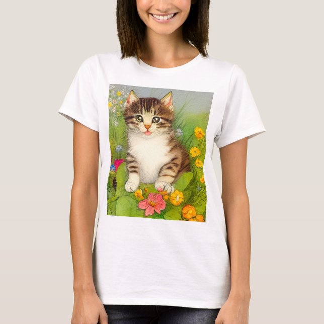 Camiseta Ilustracion de gato sonriente vintage (Anverso)
