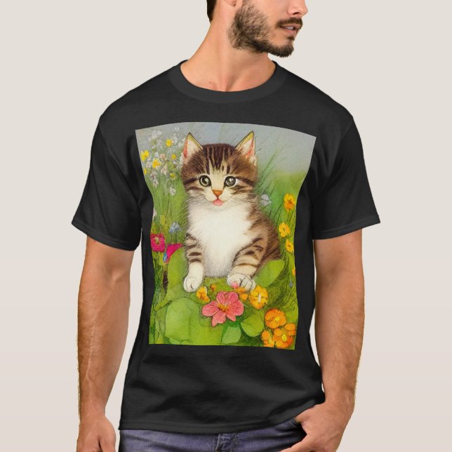 Camiseta Ilustracion de gato sonriente vintage (Anverso)