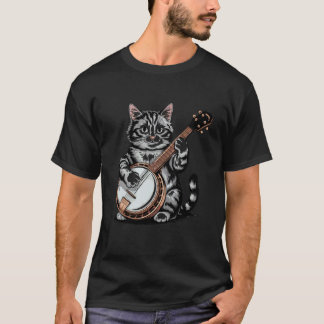 Camiseta Ilustración de gato tocando el banjo