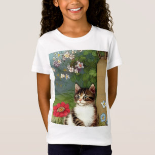 Camiseta Ilustracion de gato vintage con flores de primaver