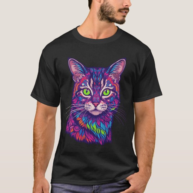 Camiseta ilustracion de gatos psicodélicos (Anverso)