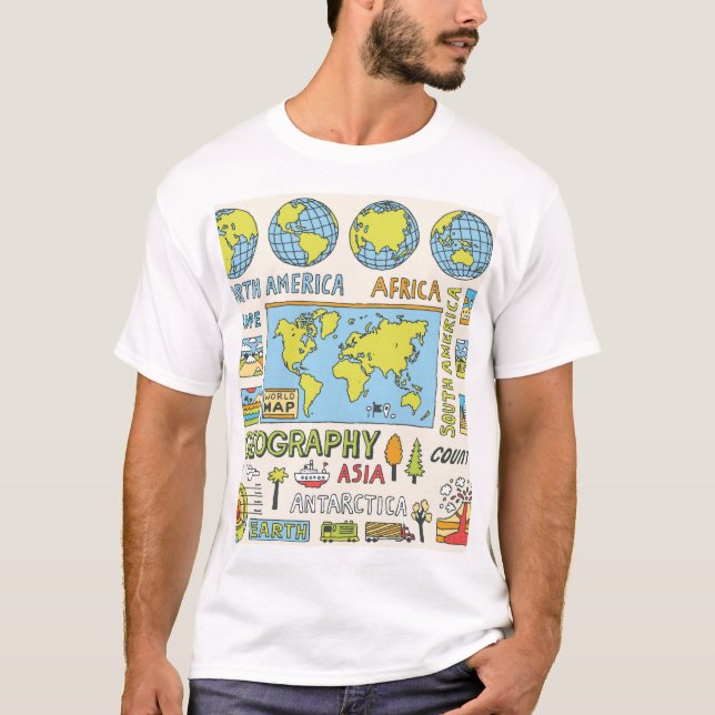 Camiseta Ilustracion de geografía de época dibujado a mano (Anverso)