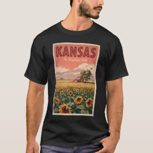 Camiseta Ilustración de Girasoles de Kansas Arte de Viaje V
