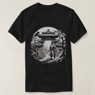 Camiseta Ilustracion de Guerrero de Samurai Monocromo