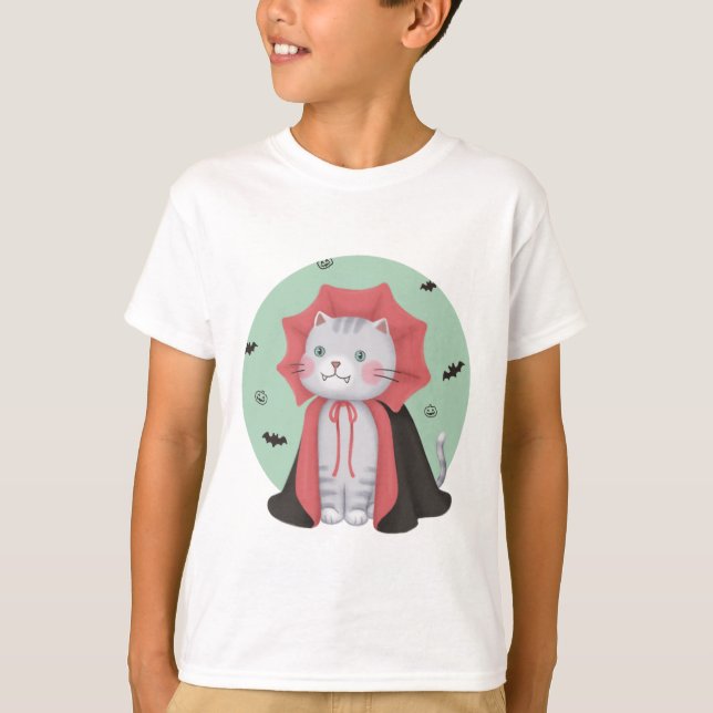 Camiseta Ilustracion de Halloween: Gato de vampiro (Anverso)