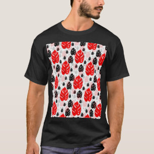 Camiseta Ilustración de hoja roja y negra Diseño de patrón