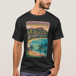 Camiseta Ilustración de Honolulu Hawái Arte de Viaje Vintag