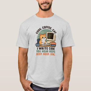 Camiseta Ilustración de humor de programador de gato de caf