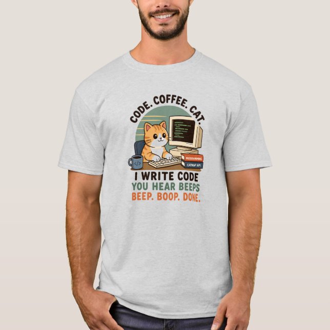 Camiseta Ilustración de humor de programador de gato de caf (Anverso)