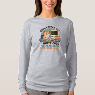 Camiseta Ilustración de humor de programador de gato de caf
