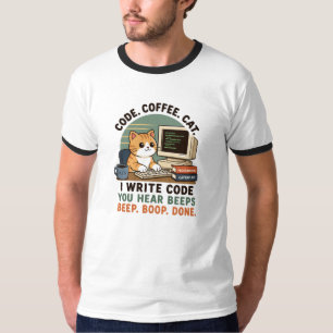 Camiseta Ilustración de humor de programador de gato de caf
