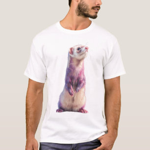 Camiseta Ilustración de hurón con pelaje rosa vibrante para