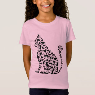 Camiseta Ilustracion de iconos de gato Diseño blanco y negr
