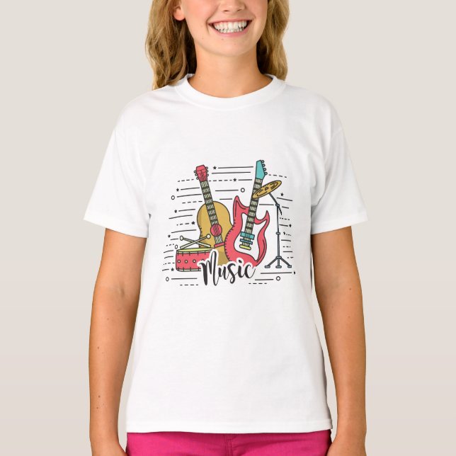 Camiseta Ilustracion de instrumentos musicales vibrantes (Anverso)