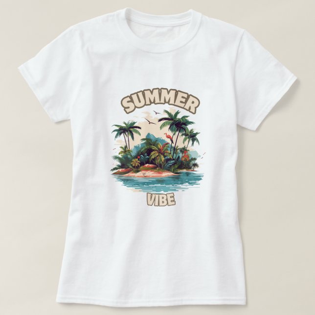 Camiseta Ilustracion de Isla Tropical de Summer Vibe (Diseño del anverso)
