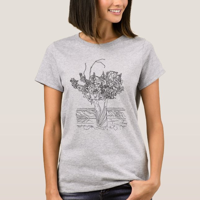 Camiseta Ilustración de jarrón de flores, encantador (Anverso)