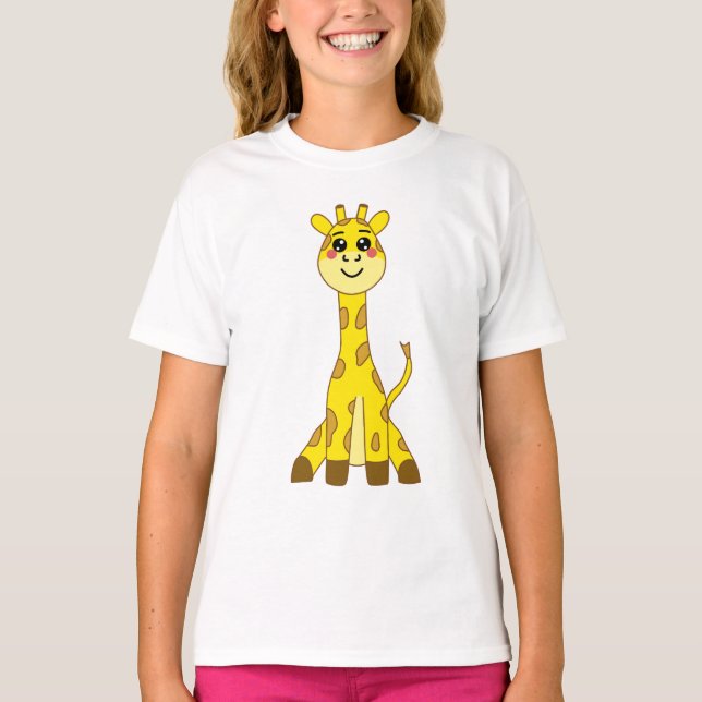 Camiseta Ilustracion de jirafa amarillo kawaii (Anverso)
