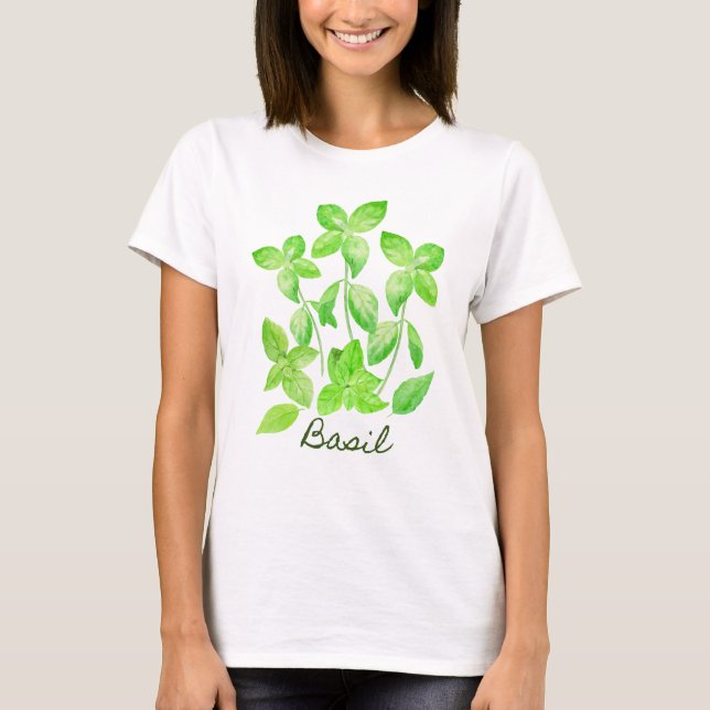 Camiseta Ilustracion de la albahaca de la acuarela (Anverso)