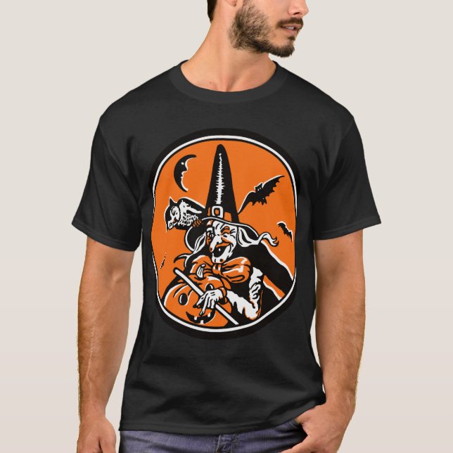 Camiseta Ilustracion de la bruja y del búho de Halloween (Anverso)