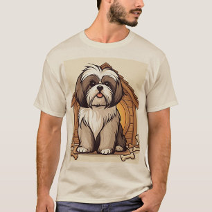 Camiseta Ilustración de la casa de un perro Shih Tzu lindo