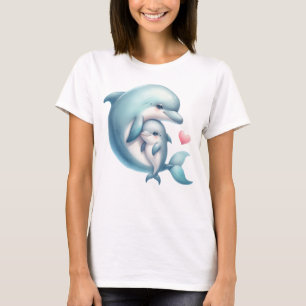 Camiseta Ilustración de la madre delfín adorable y el coraz