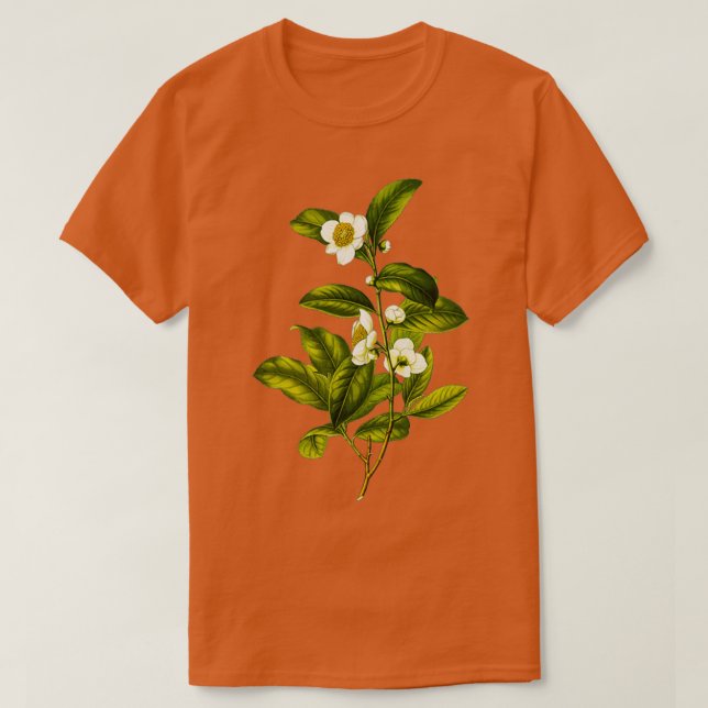 Camiseta Ilustracion de la planta de té botánico Camellia S (Diseño del anverso)