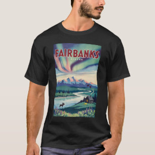 Camiseta Ilustración de las Luces del Norte de Fairbanks Al