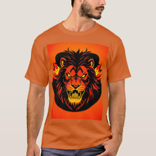 Camiseta Ilustración de León Ardiente Rodeado de Flamígero