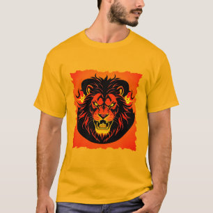 Camiseta Ilustración de León Ardiente Rodeado de Flamígero