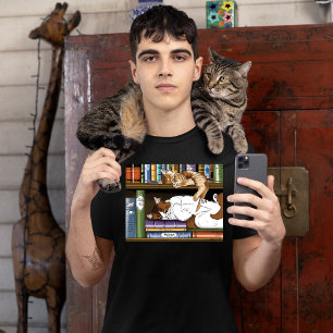 Camiseta Ilustración de librería de gatos durmiendo acogedo