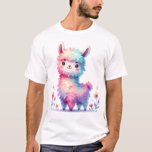 Camiseta Ilustración de Llama Adorable Arte Animal Pastel