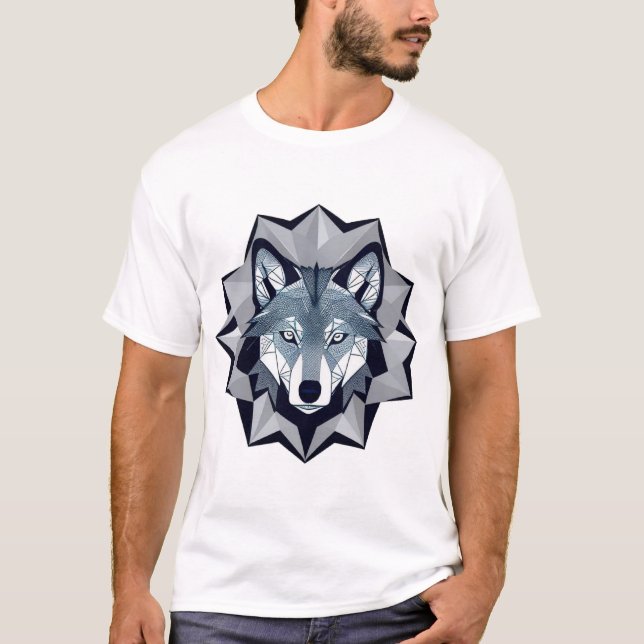 Camiseta Ilustración de Lobo Geométrico (Anverso)