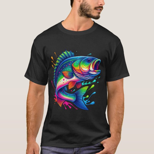 Camiseta Ilustración de lubina con salpicaduras de arcoíris (Anverso)
