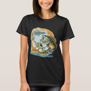 Camiseta Ilustración de lubina de boca grande de agua super