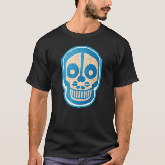 Camiseta Ilustracion de mano de cráneo de azúcar azul Calav