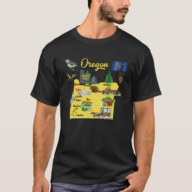 Camiseta Ilustracion de mano dibujado en el mapa de Oregón, (Anverso)
