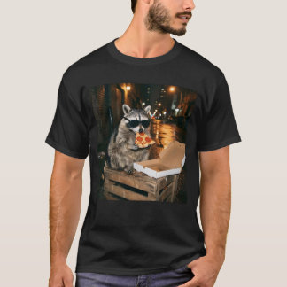 Camiseta Ilustración de Mapache Genial Comiendo Pizza en la