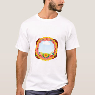 Camiseta Ilustración de marco decorativo floral colorido.
