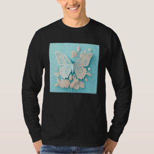 Camiseta Ilustración de mariposa blanca linda flores minima
