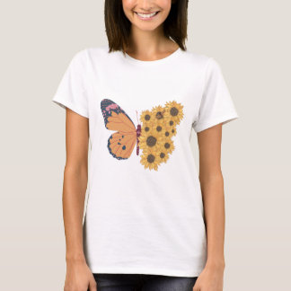 Camiseta Ilustracion de mariposas y girasoles