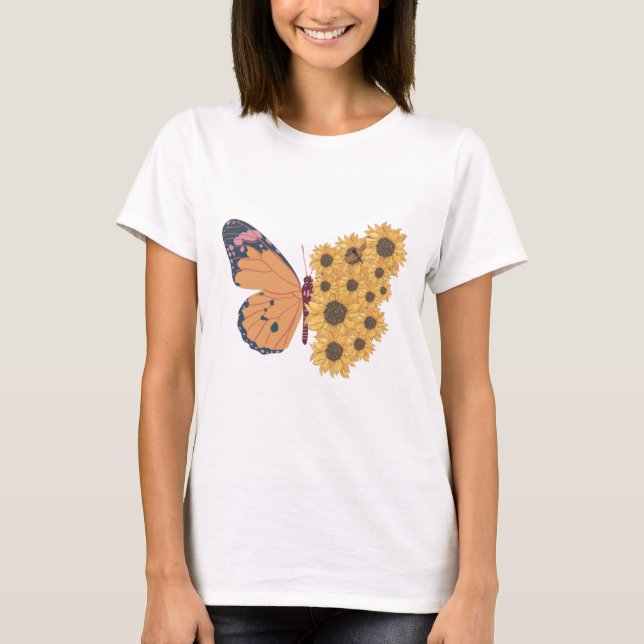 Camiseta Ilustracion de mariposas y girasoles (Anverso)