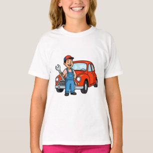 Camiseta Ilustración de mecánico de dibujos animados lindo 